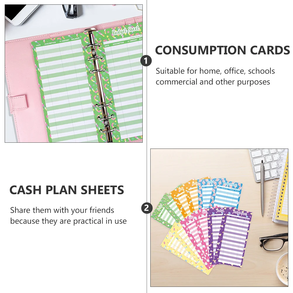 24 قطعة من بطاقات الميزانية المطبوعة بالحلوى، بطاقات الاستهلاك، أوراق الميزانية التجارية، منظم الأموال، تتبع النفقات للمنزل