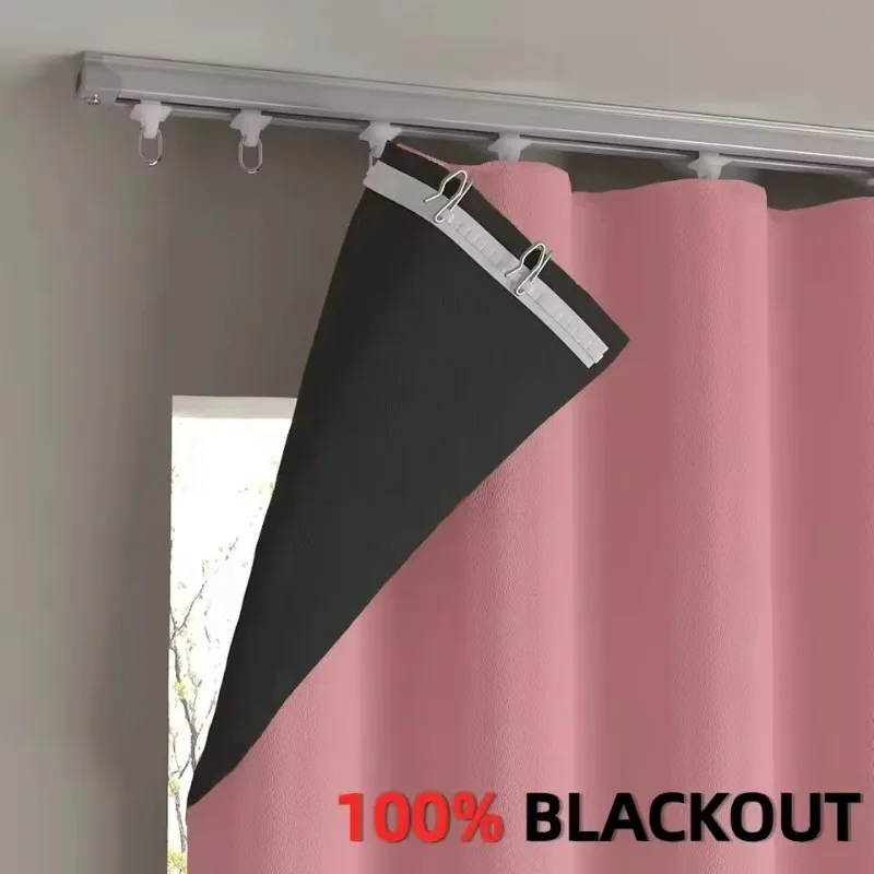 Cortinas para sala de estar quarto divisória alta sombreamento proteção gancho cortinas 2025 novo 1pc rosa blackout janela porta