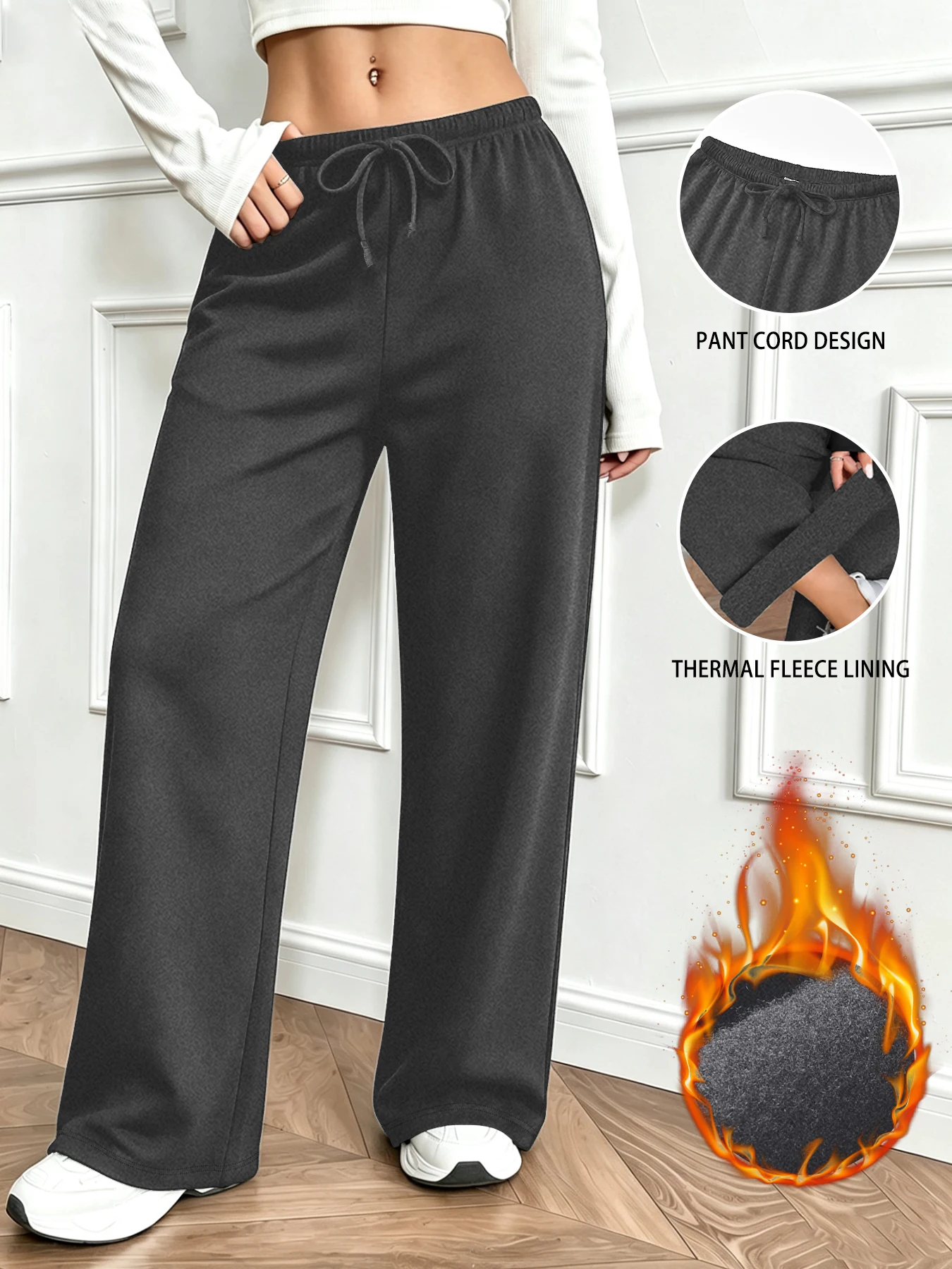 Weite Hosen für Damen mit Kordelzug, Superweiche Lässige Gerade Hosen für den Alltag – Detail 7