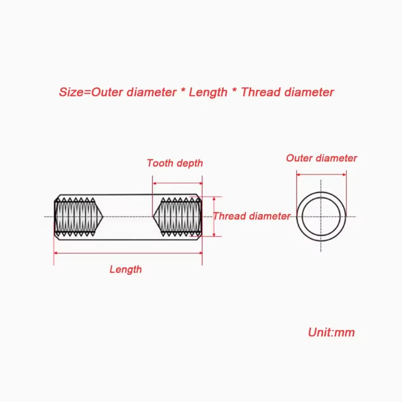 M16 304 Stainless Steel Double Head Internal Threaded Cylindrical Pin / Two End Perforated Support Column Connecting Rod