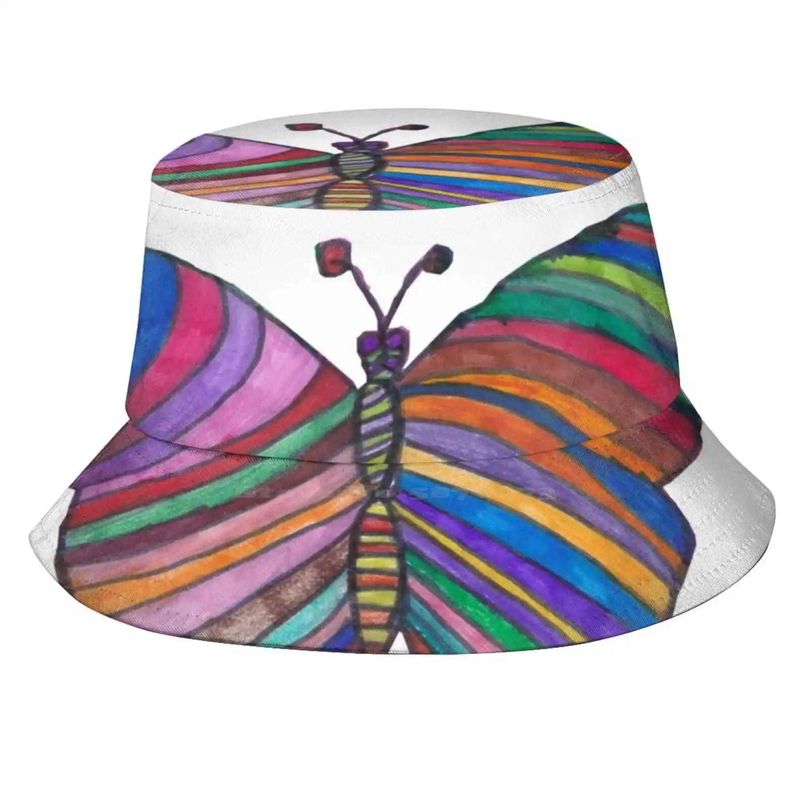 Rainbow Butterfly Sun Cap Fisherman Hat Bucket Hats Rainbow Butterfly Animal Down Syndrome