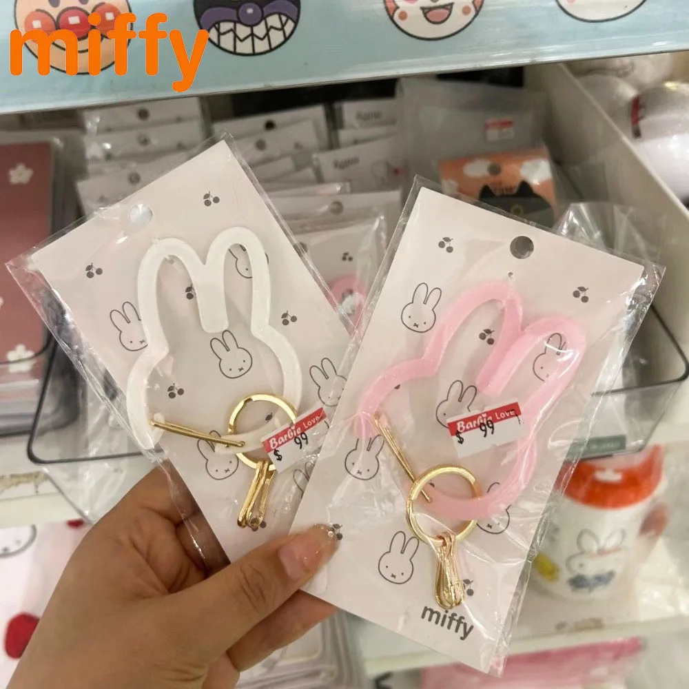 Kawaii Miffy Cute Keychain Cartoon Rabbit Japanese Style PINK White Carabiner Multifunctional Backpack Accessories Festival Gift