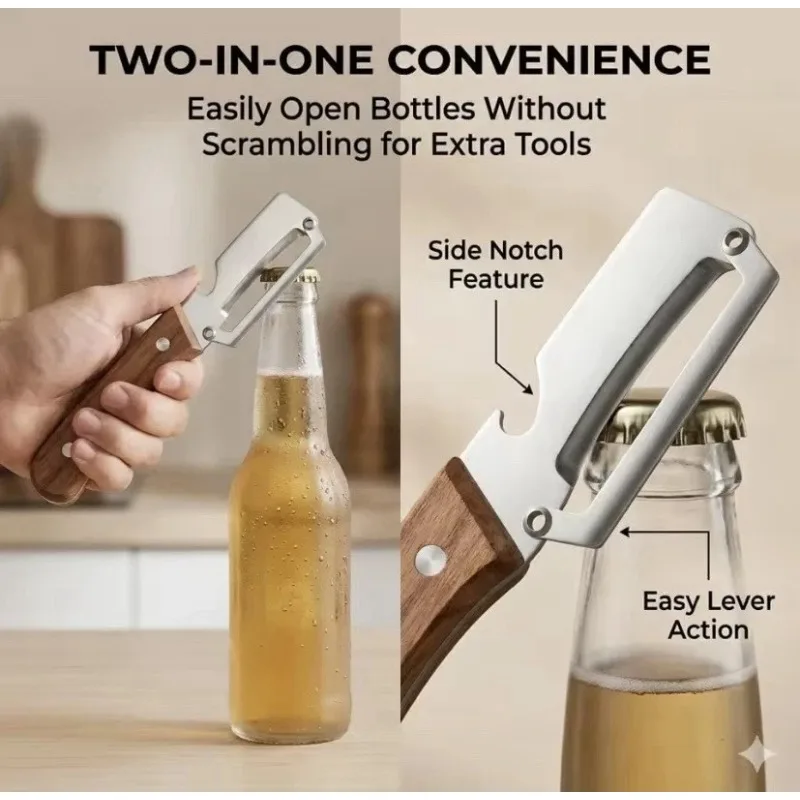 3 in 1 Knives for Cutting Fruits and Vegetables Shredder Knife Wooden Handle Stainless Steel Peeler Slicer Bottle Opener Tools