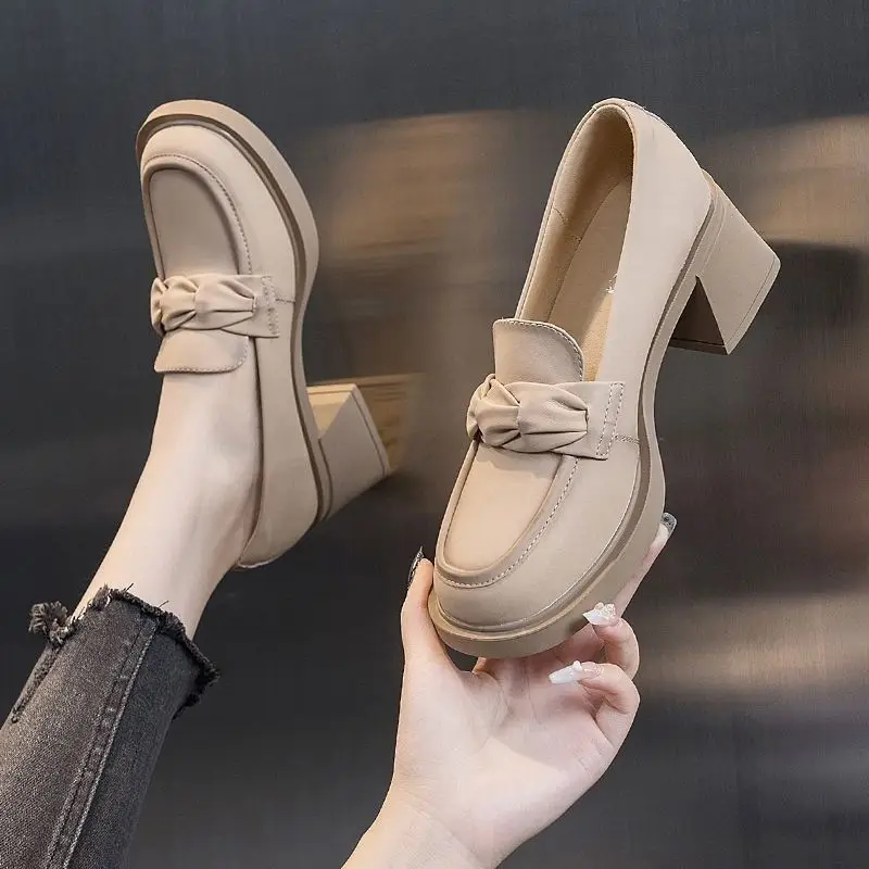 High Heels Round Toe Loafers Shoes for Women Spring and Autumn Lastest With Discount Quality Popular Korean Style 39 Woman Pumps