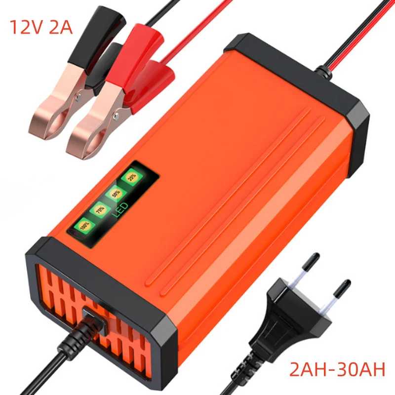 12V 2A Car Battery Charger 110-240 Power Puls Repair Charger Wet Dry Lead Acid Battery LED Display Moto Truck Battery Charger