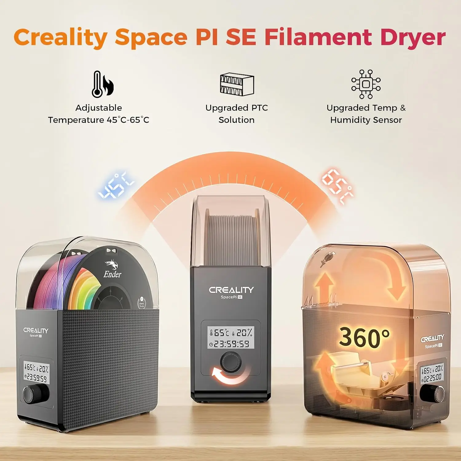 2026 New Upgrade Filament Dryer Box Pro, Space Pi SE with High PTC Efficiency & Precision Sensor for 1KG Spools 45~65℃, 3D