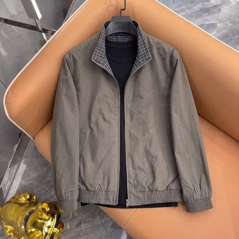 2026 Autumn Luxury Color Blocking Men's Zipper Jacket Stand Collar Casual Bomber Jacket Windproof Outdoor Social Business Coats