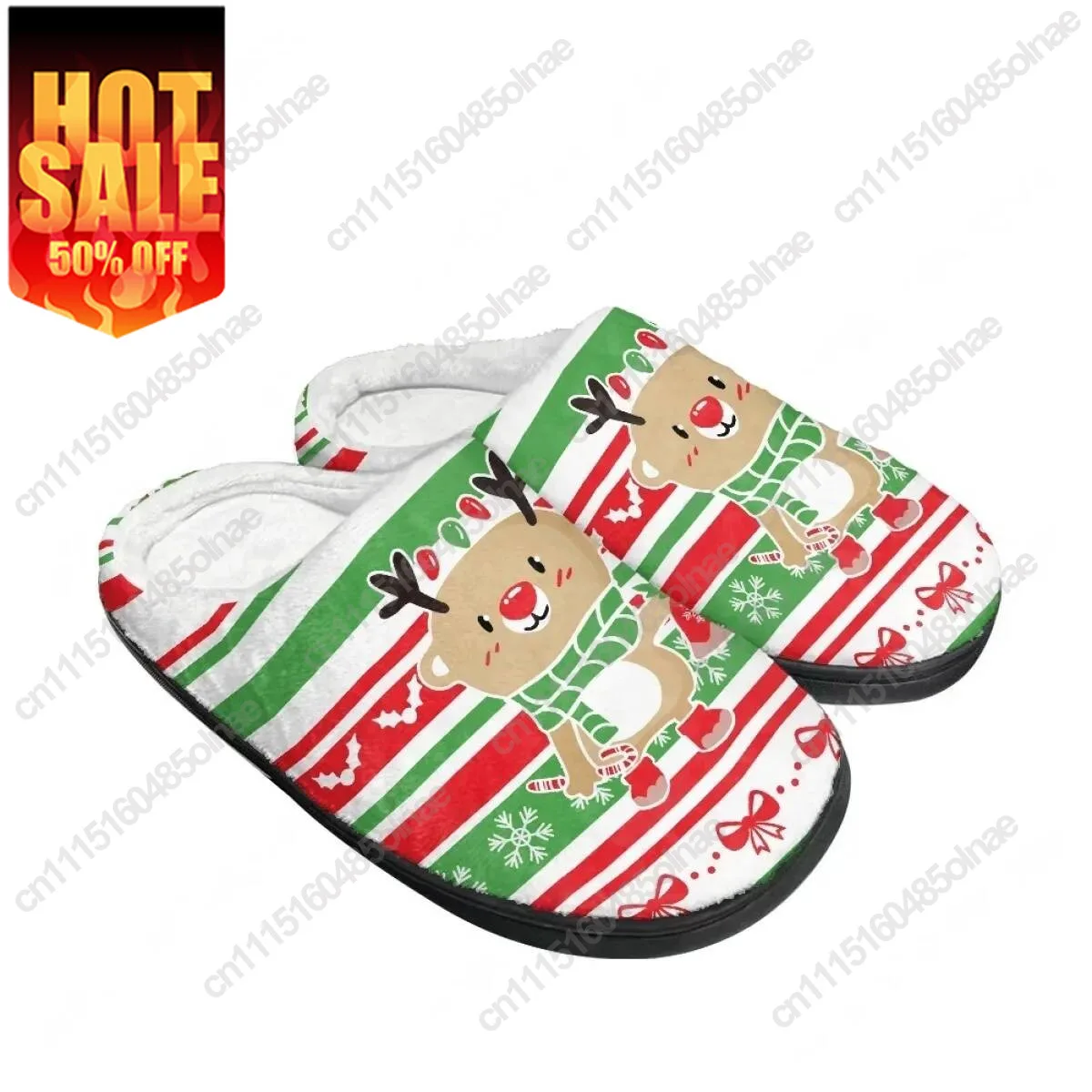 Cartoon Christmas Cute Elk Stripes Santa Claus Home Cotton Slippers Mens Womens Teenager Plush Bedroom Keep Warm Custom Slipper