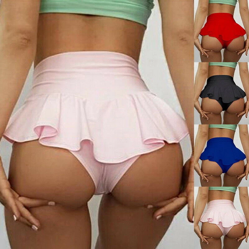 

Women Sexy Sports Shorts Tennis Mini Skirt Solid Color Anti-emptied Pantskirt Girl Gym Figure Skating Dance Pant Pleated Ruffled