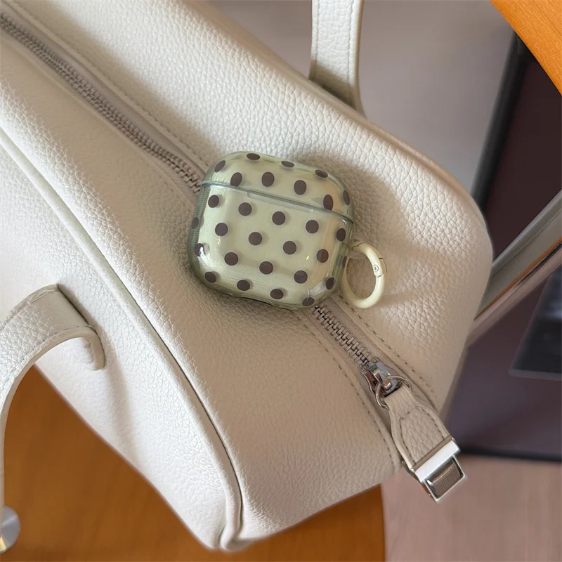 Fashion Clear Green Polka Dot AirPods Case for 1 2 3 4 Pro Pro2 Pro3 earphone cover with Keychain Shockproof Protector
