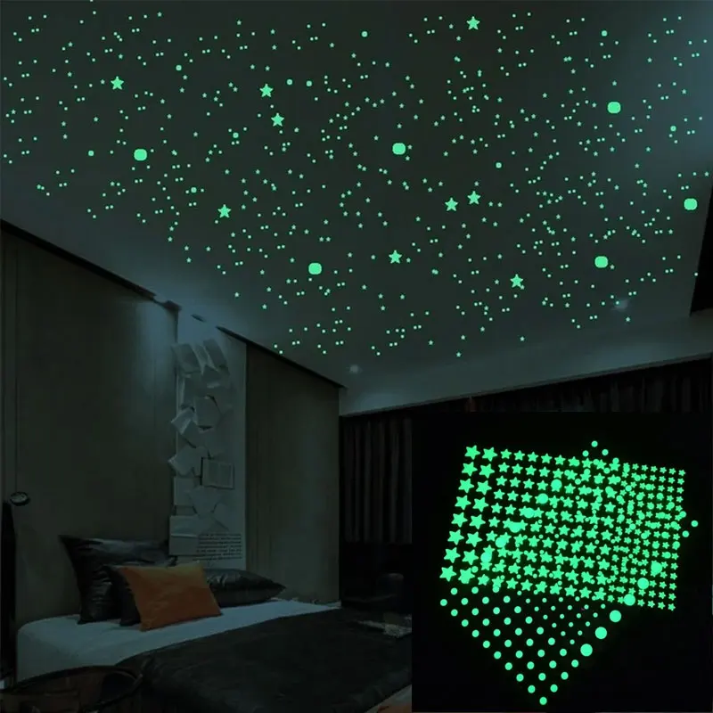 Pegatinas de pared luminosas de burbujas 3D que brillan en la oscuridad, calcomanías de techo de estrellas, decoración de habitación, Regalos