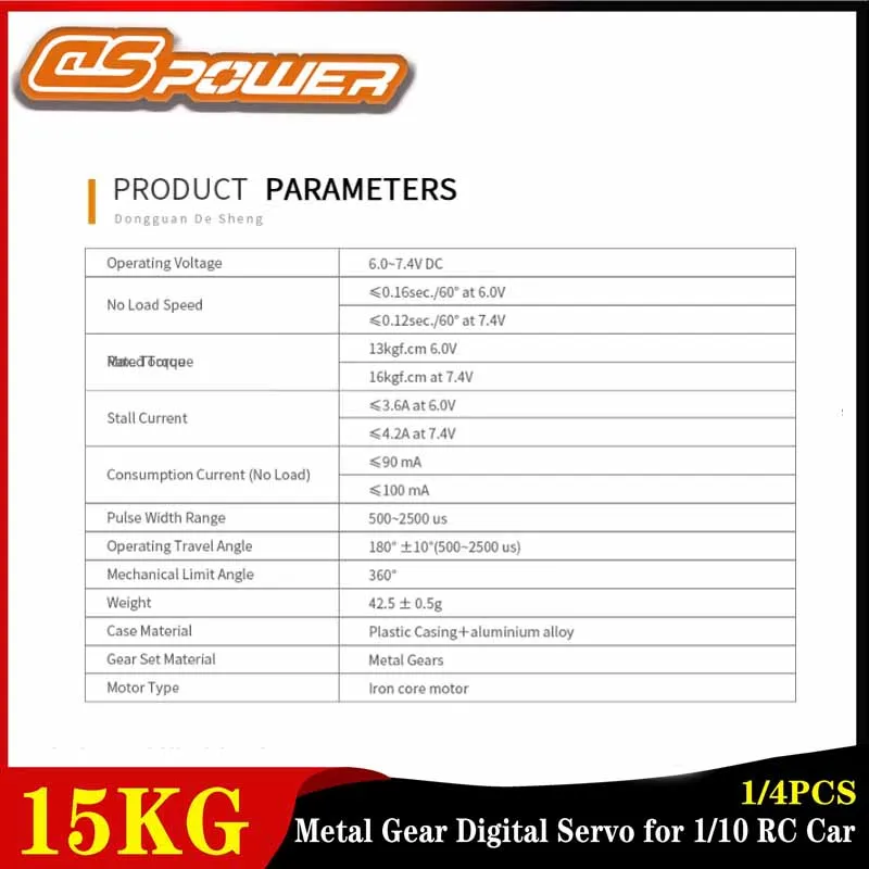 

DSPOWER 15KG Short Body Metal Gear Digital Servo 180°/300° Large Torque Motor for 1/10 RC Car Helicopter Airplane Robot Parts