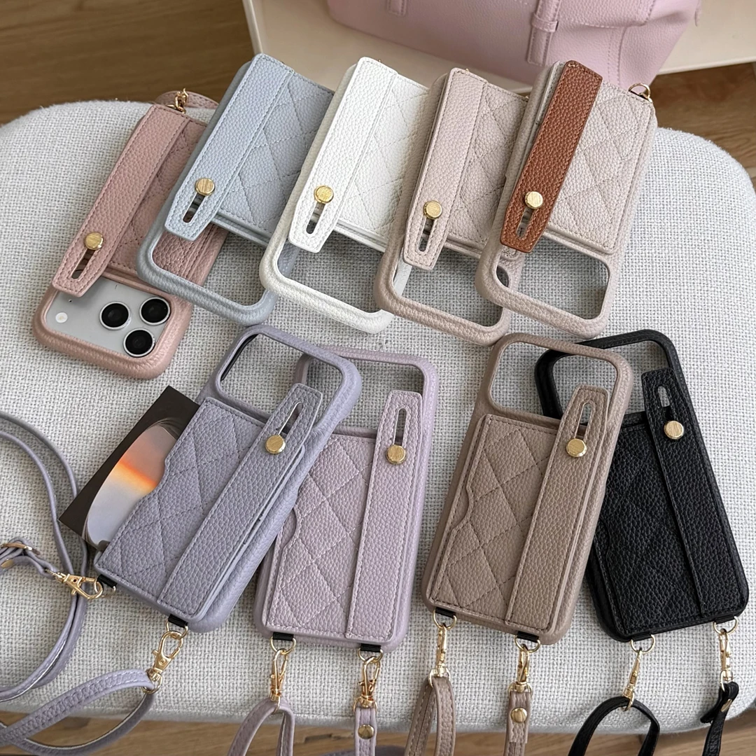 

Luxury Crossbody Lanyard Leather Card Slot Wallet Case For IPhone 12 13 14 15 16 17 Pro Max Plus Stand Cover With Hand Strap