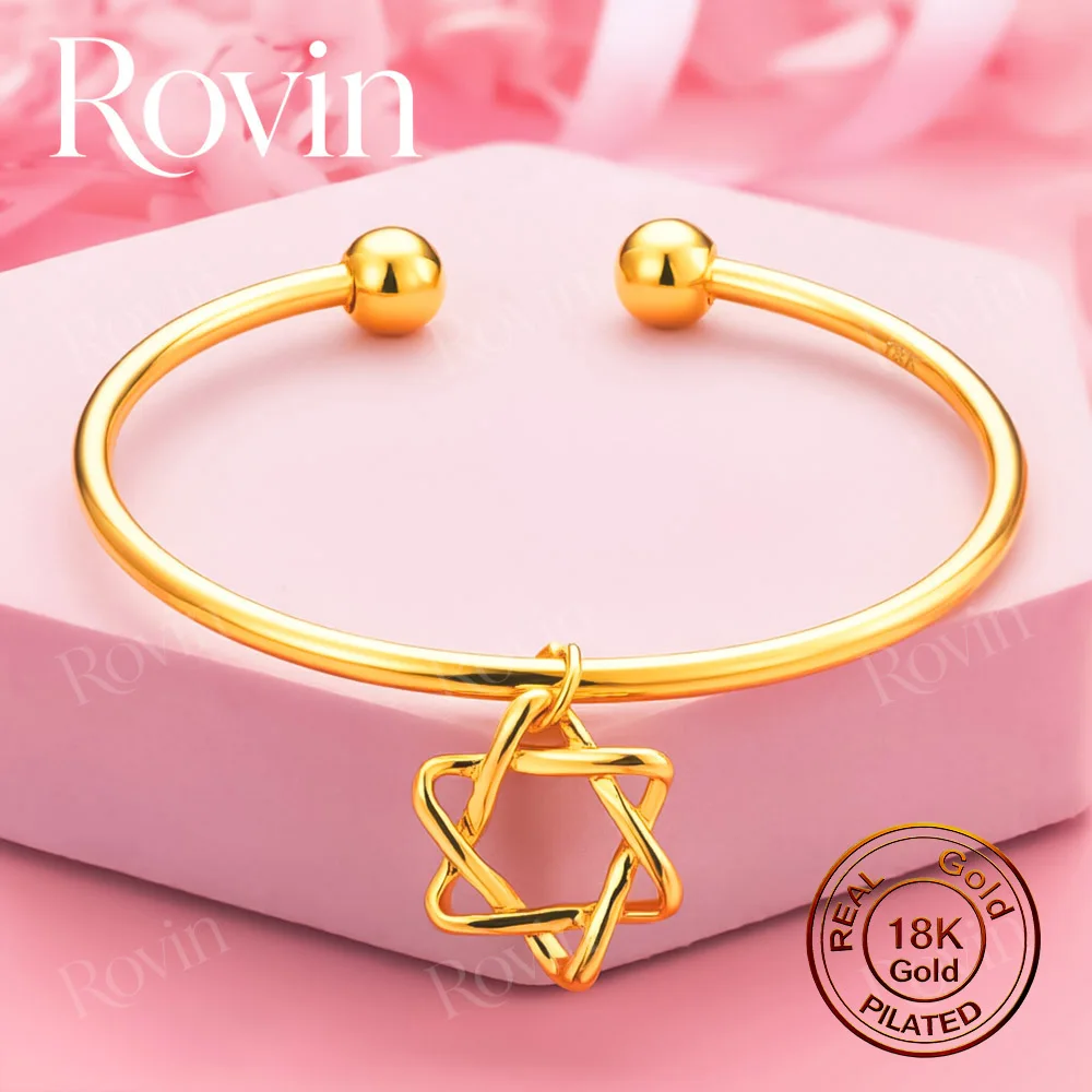 Exquisite 18K Gold Open Star Bangle – A Stylish, Charming Accessory for Women, Perfect for Weddings and Parties