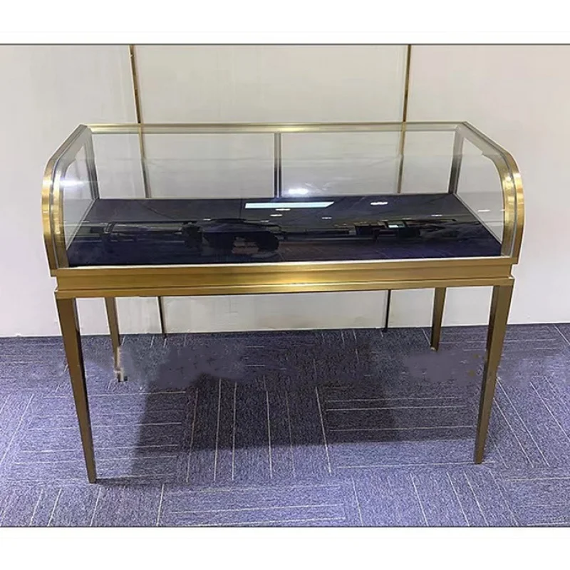 custom.Luxury Curved Display Cabinet Table Jewelry Glass Counter LED Show for Jewelry Shop