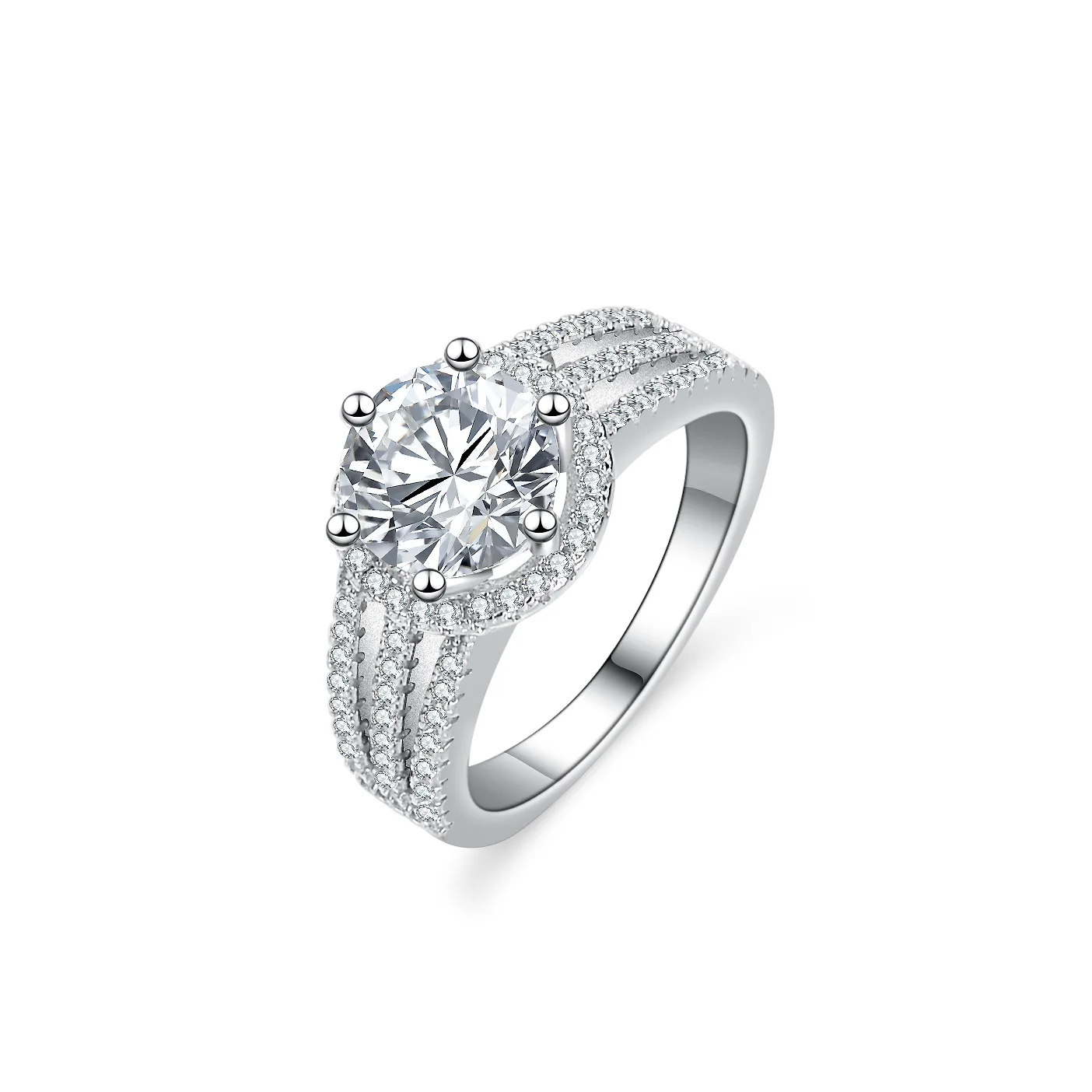 Cynlo Jewelry PT950 Platinum Three-Row Ring - 2 Carat Moissanite with Stylish Craftsmanship, Women's Trendy Jewelry