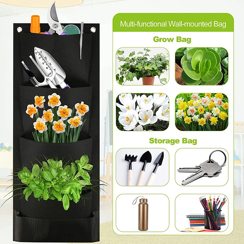 4/7/9 Pocket Vertical Growing Planting Bag Felt Wall Hanging Flower Vegetable Grow Pouch Container Outdoor Indoor Garden Planter