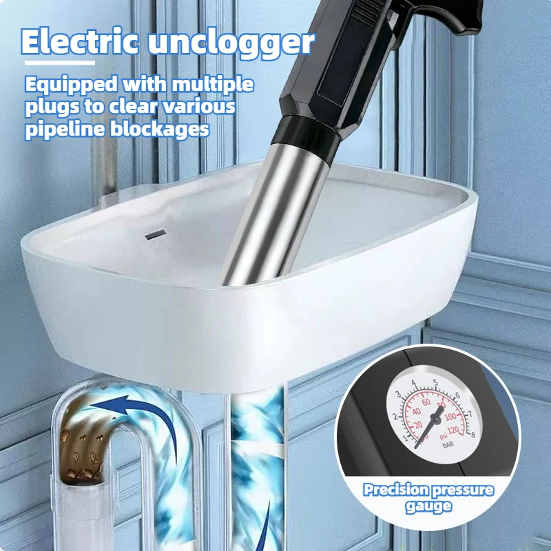 Electric multifunctional sewer unclogger, high pressure air through sewer, kitchen floor drain, toilet blockage dedicated