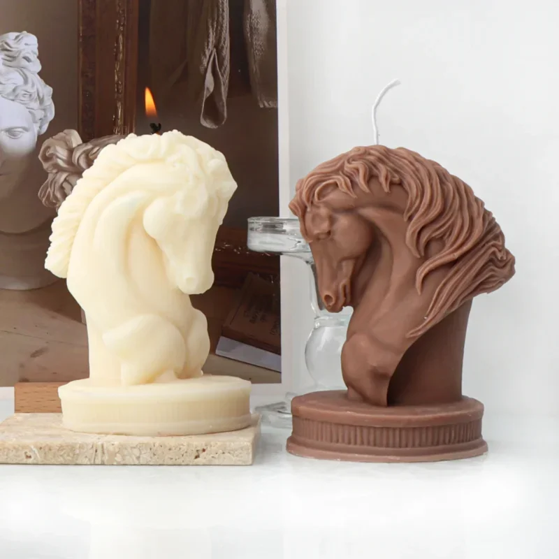 Stampo in silicone per candele profumate con testa di cavallo, decorazione di cavallo, stampo per ornamenti da tavolo in gesso con testa di cavallo