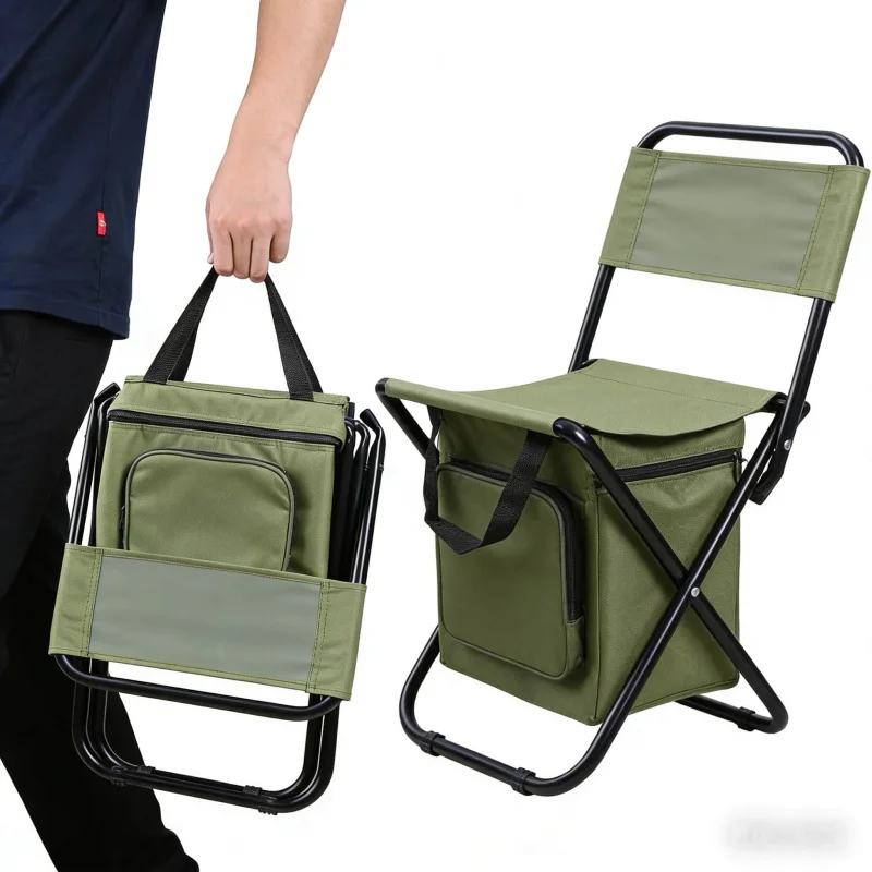 

3-in-1 Fishing Chair Outdoor Portable Folding with Backrest Storage Insulated Ice Bag Essential Fishing Chair Equipment