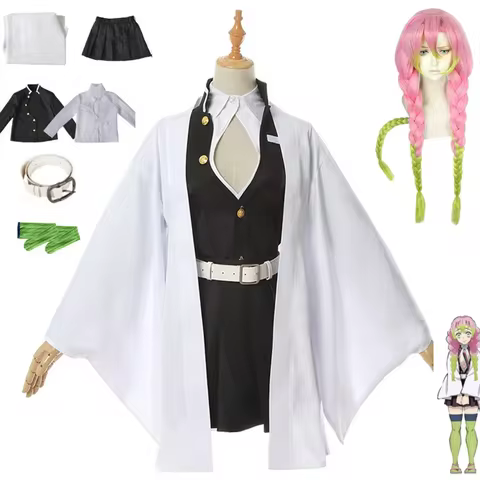 Adult Anime Demon Slayer Kimono Kanroji Mitsuri Cosplay Costume Dress Skirt Halloween Christmas Party Full Sets