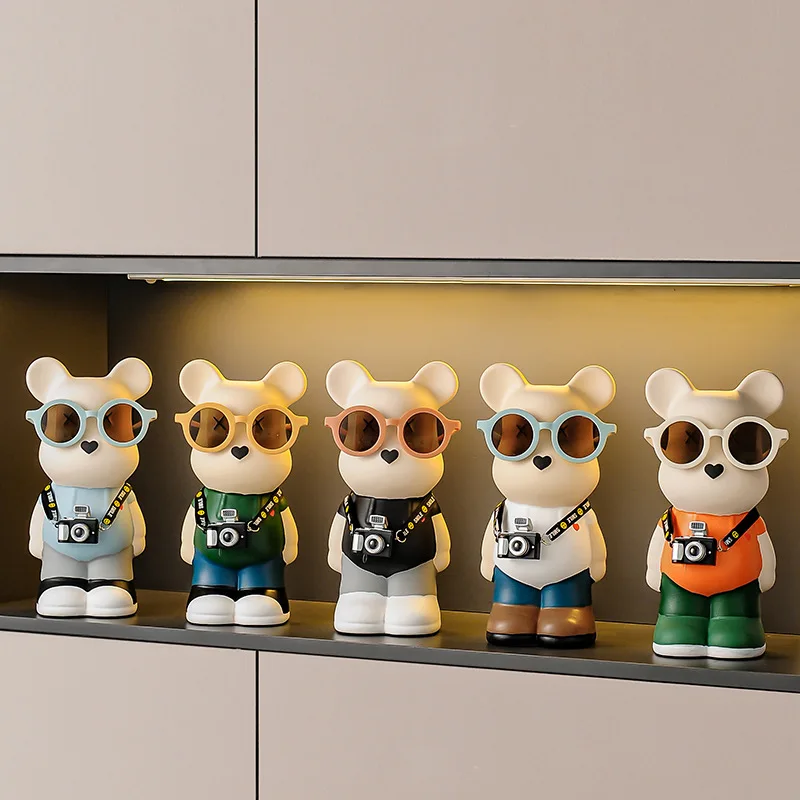 High-end Decorative Fashion Bear Piggy Bank Cartoon Creative Home Decor for Modern Living Room TV Counter Tabletop Furniture