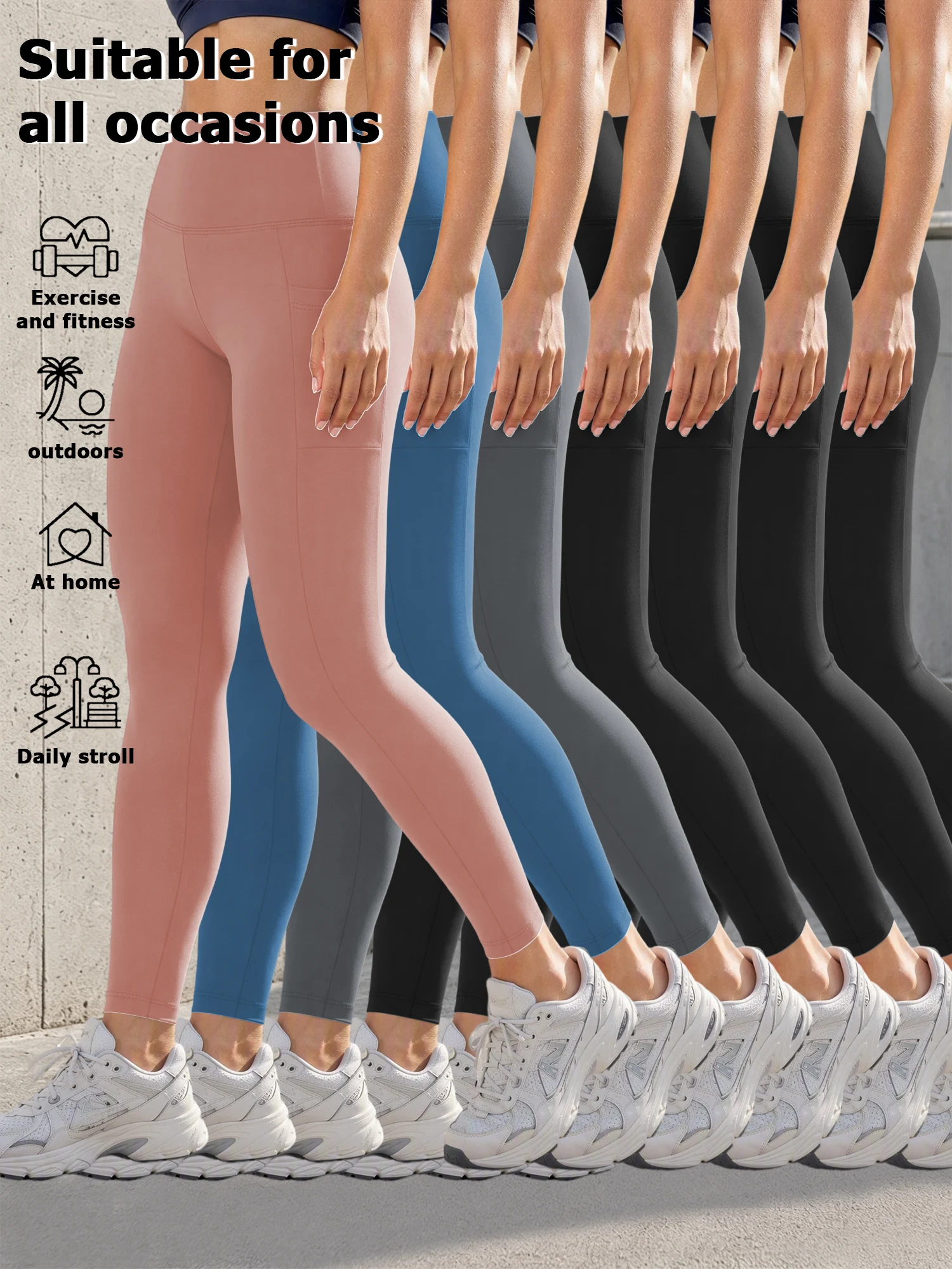 7 Pack Leggings for Women - High Waisted & Tummy Control Yoga Pants with Pockets Leggings Women Full Length Pants