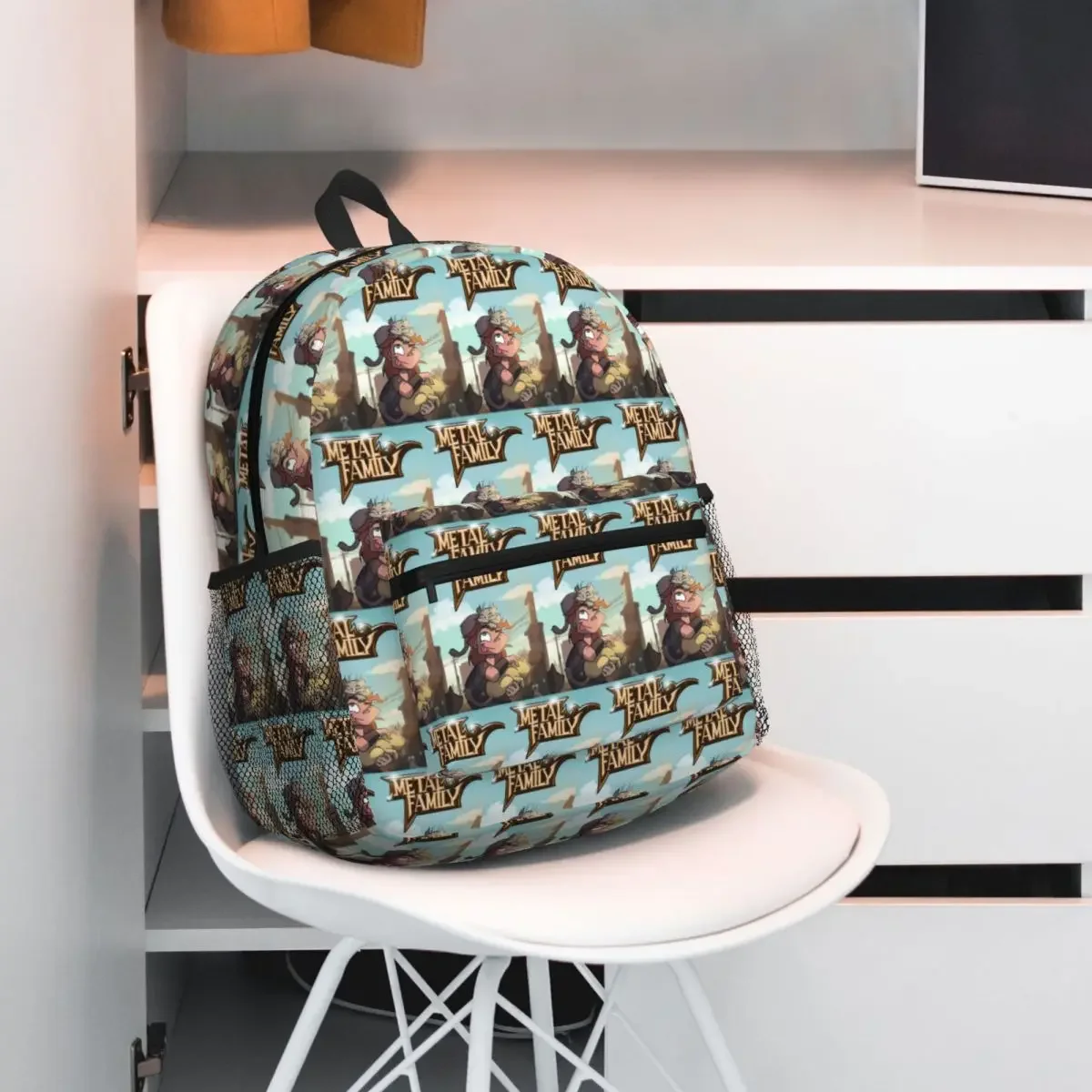 Metal Family Student Backpack School Bag Hiking Travel Daypack for Boys Girls Fashion Bookbag Shoulder Bags