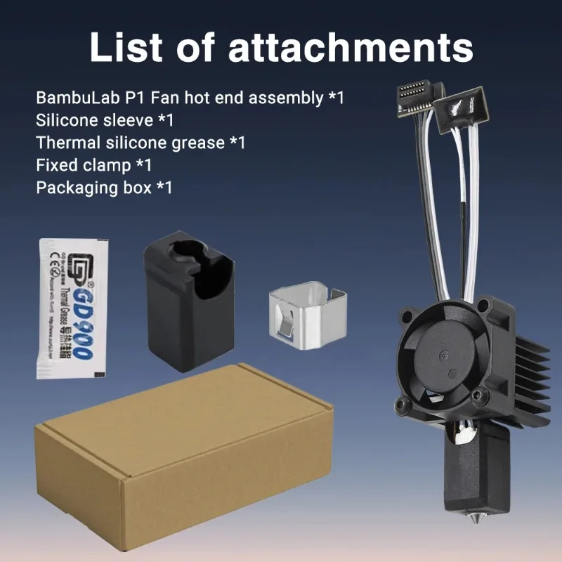 FOR Bambu P1S/X1C Integrated Hardened Steel Nozzle Full Metal Hot End with Heater 2510 Thermal Fan Set