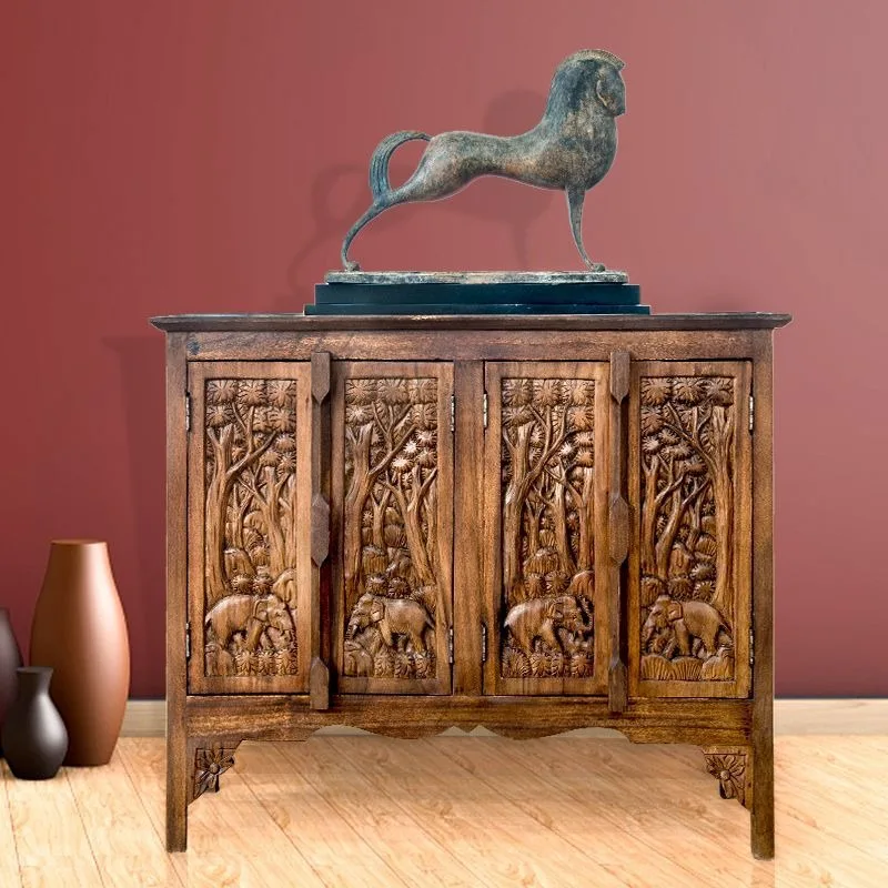 Thai furniture Thai solid wood relief like locker, retro decorative cabinet South East Asia style living room entrance cabinet