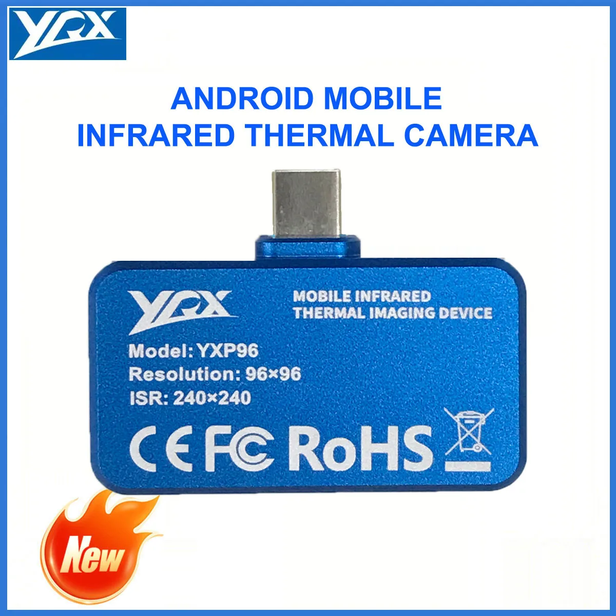 YXP96 Thermal Camera 96x96 Super Res. 240x240 Infrared Thermal Imager 25Hz Frame -20~550°C Thermal Detection for Android Phone