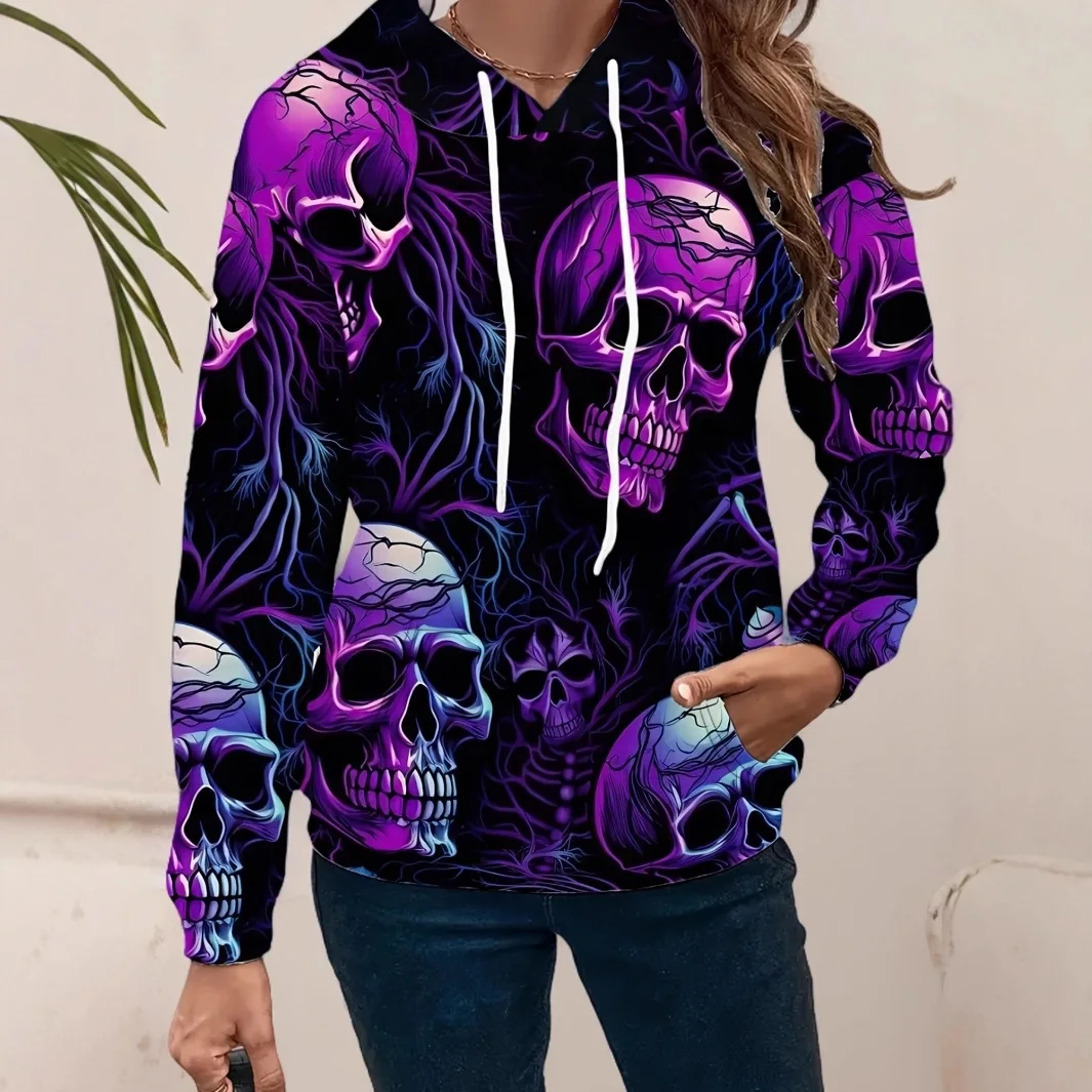 Butterfly Skull Floral 3D Print Hoodies Streetwear Women's Hoodie Oversized Pullovers Y2K Hooded Sweatshirts Top Female Clothing