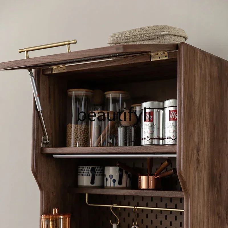 Nordic black walnut hole board dining side cabinet small apartment household retro storage tea cabinet