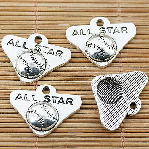 10pcs 21.5mm hole 1.8mm ALL STAR baseball design charms EF1638