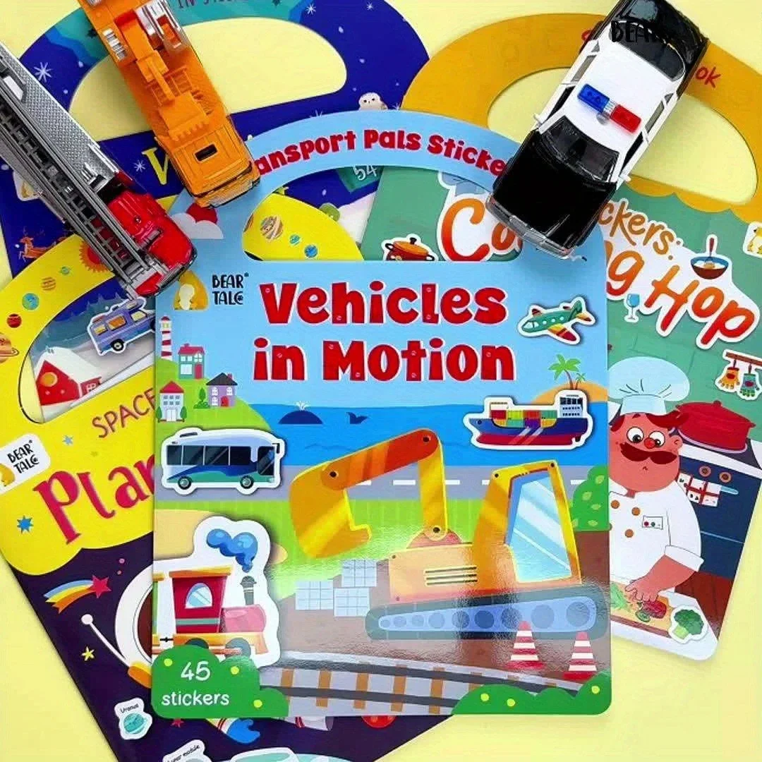 Veículos de transporte adesivos para crianças reutilizáveis coleção livro animal carro diy brinquedo presente para meninos meninas adolescentes