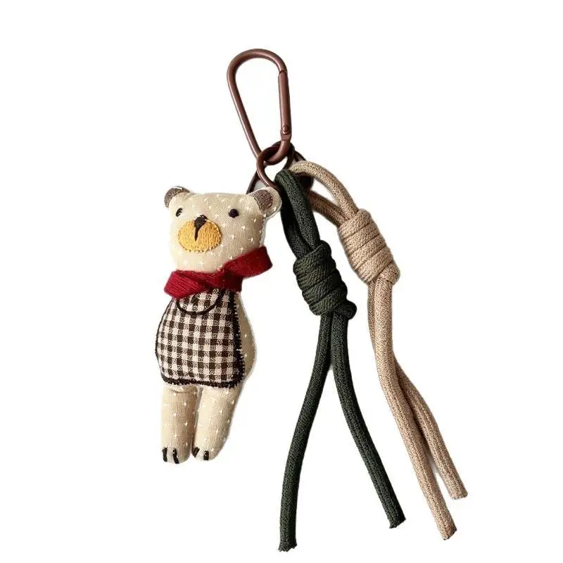 Bären-Taschenanhänger, niedliche Stoff-Bärenpuppe mit Schal und geflochtenem Seilclip zur Dekoration von Handtaschen, Geldbörsen, Rucksäcken und Tragetaschen, Geschenk. – Detail 5