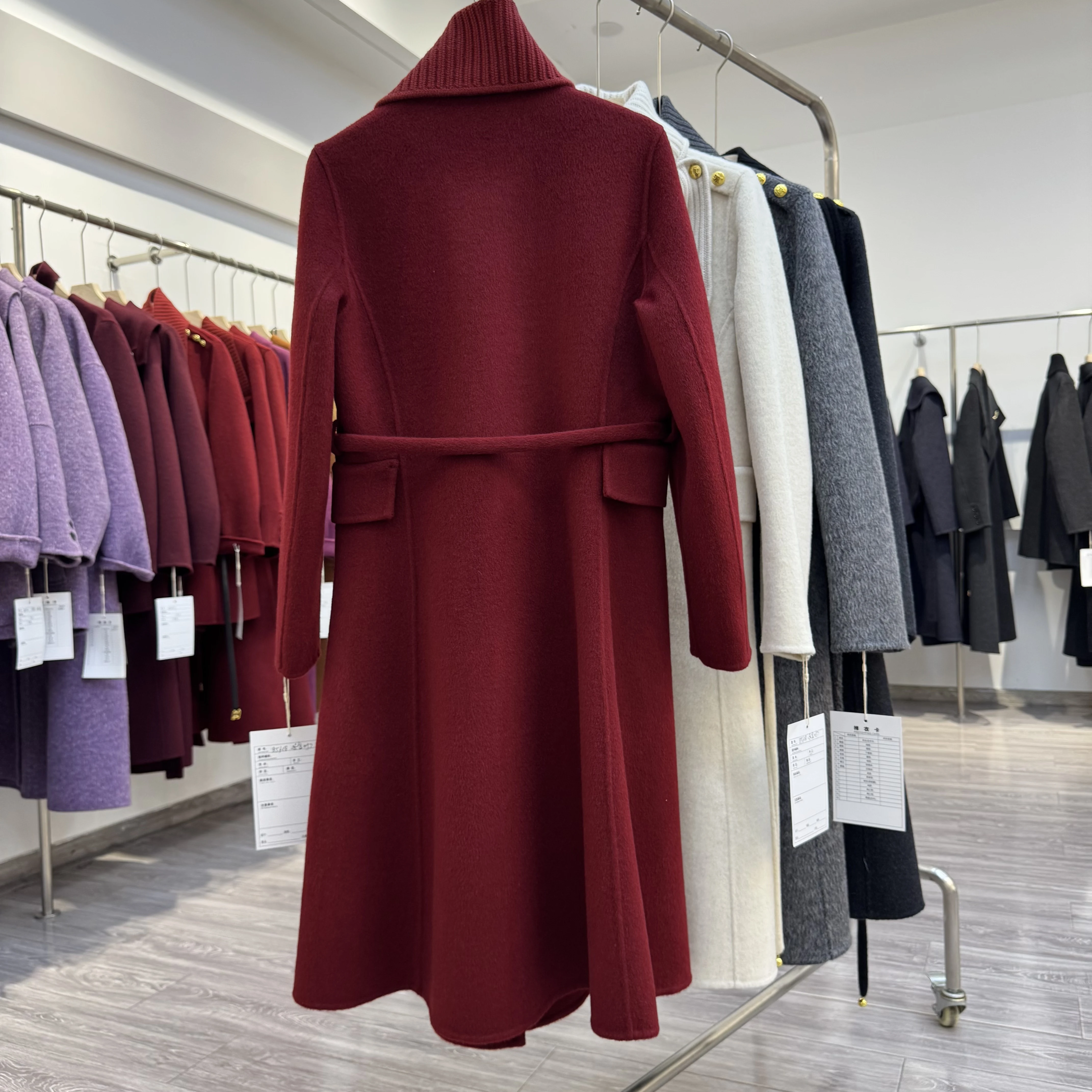 New Autumn Winter Women Midi Double Faced Wool Coat Detachable Shawl Collar Elegant Stylish Woolen Outerwear Premium Hand Sewn