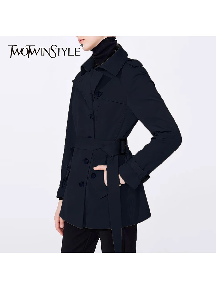 

TWOTWINSTYLE Casual Loose Spliced Buttons Basics Trenchs for Women Lapel Long Sleeves Minimalist Trench Female Fashion Clothing