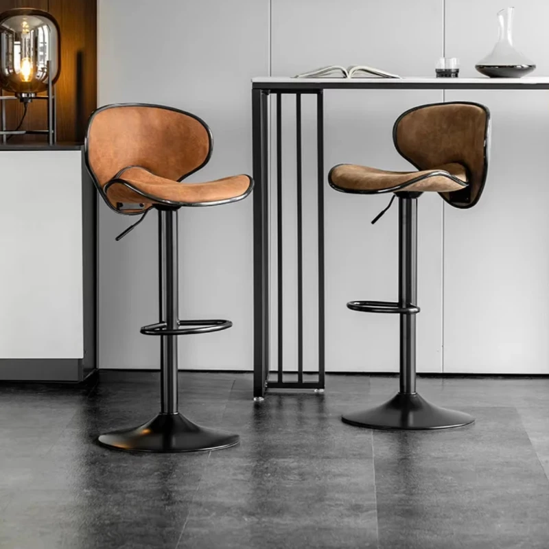 High-end modern light luxury bar chair Modern stainless steel frame Adjustable bistro bar stool Household bar Commercial