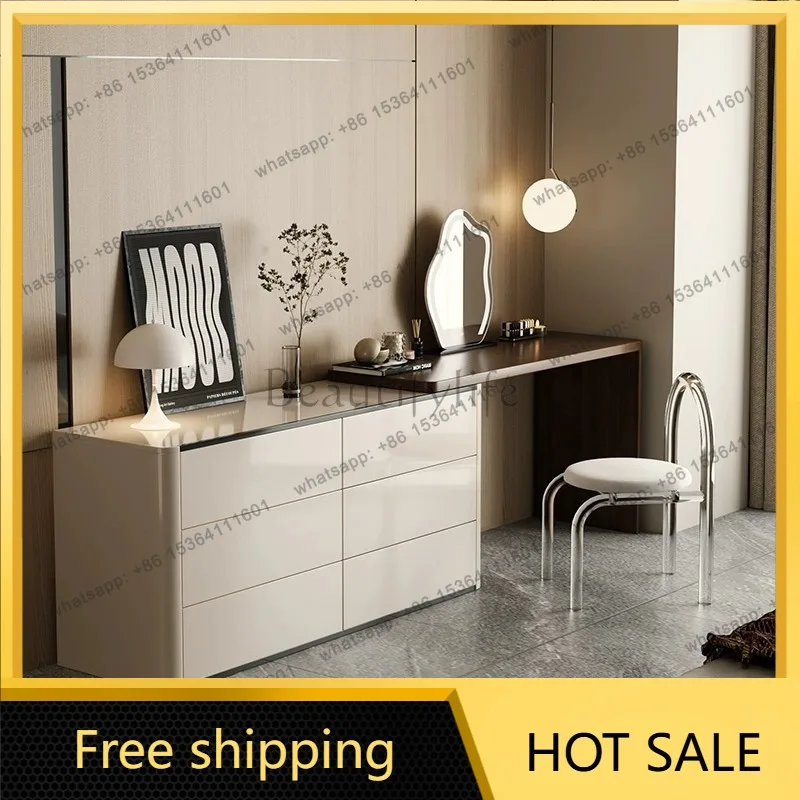 LDEuropean Dressing Table with 6 Drawers Mirror Corner Desk Dresser Table Cabinet Organizers Cabinet Furniture