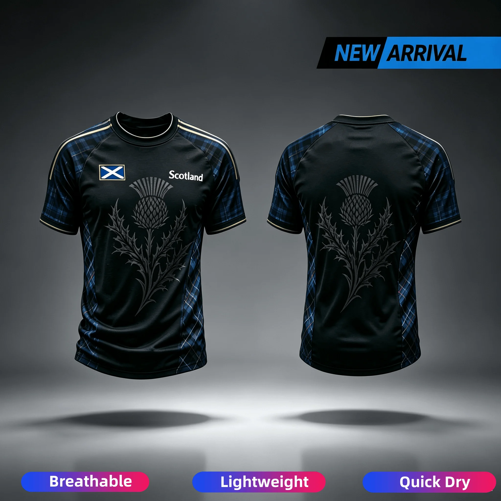 Men's Scotland Top with Saltire Flag & Thistle Print, Unique Atmospheric Graphic Tee Family Kids Tees Football Jersey Fashion 26