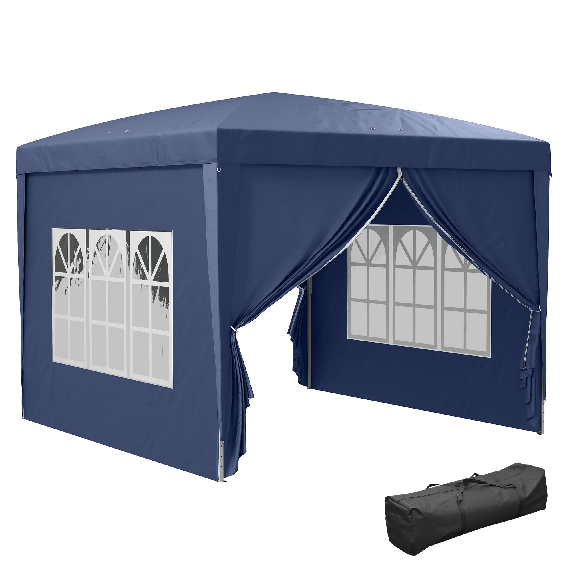 Outsunny Tonnelle de jardin extérieure tente de réception barnum pop-up pliant 3 x 3 m 4 parois amovibles + sac de transport bleu