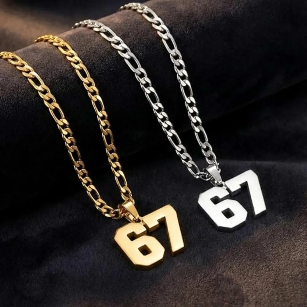 Number 67 Necklace for Men Athletes Number Chain Stainless Steel Jersey Pendant Personalized Sports Jewelry Gift Men Basketball