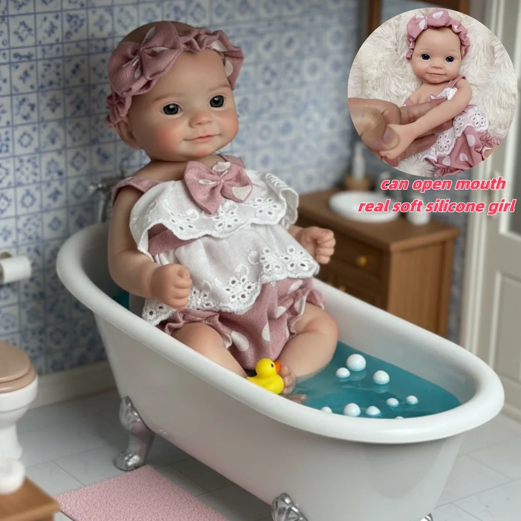 

1 шт., 10 дюймов, реалистичная силиконовая кукла реборн с открытым ртом, водонепроницаемая, мягкая, окрашенная, настоящая игрушка для новорожденных девочек для коллекционеров