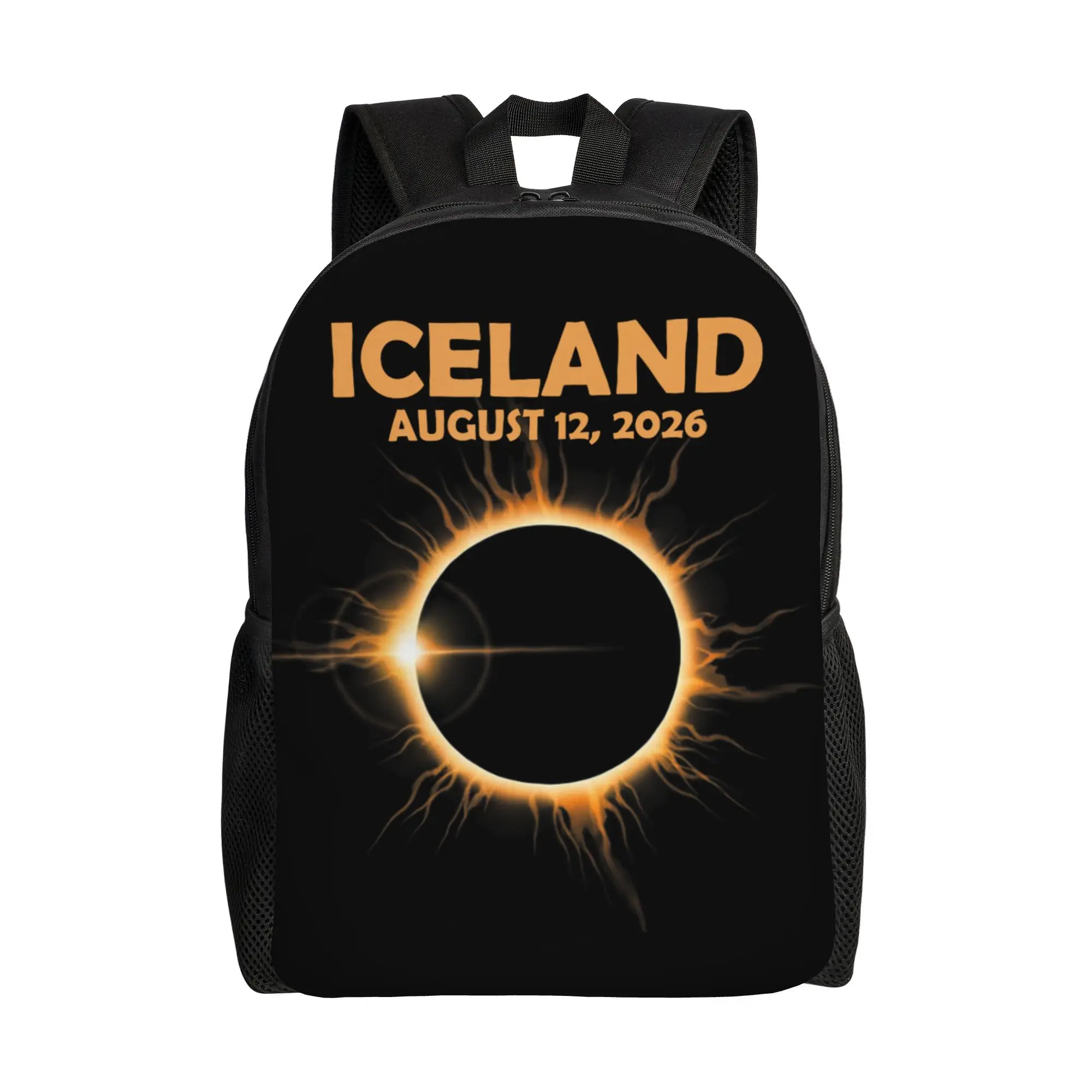 Iceland Total Solar Eclipse 2026 Celestial Eclipse August Backpack for Men Teenage Student Daypack Laptop Computer Shoulder Bag