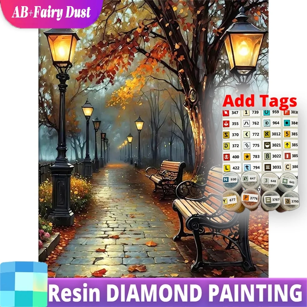 

Смола AB Фея Пыль Алмазная Вышивка Уличный Пейзаж Новое Прибытие Картина Стразы Мозаика Дерево DIY Декор для Дома