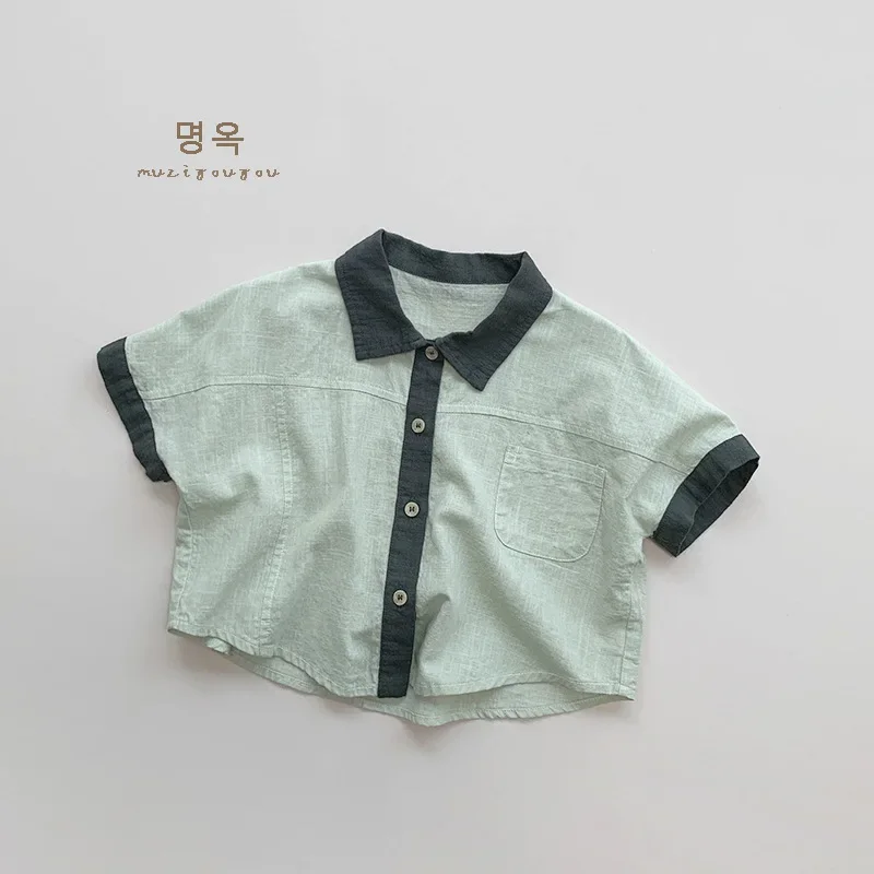 Camicia per bambini Top camicie a maniche corte ragazzi e ragazze stile coreano sciolto giapponese e coreano solido Top abbigliamento per bambini