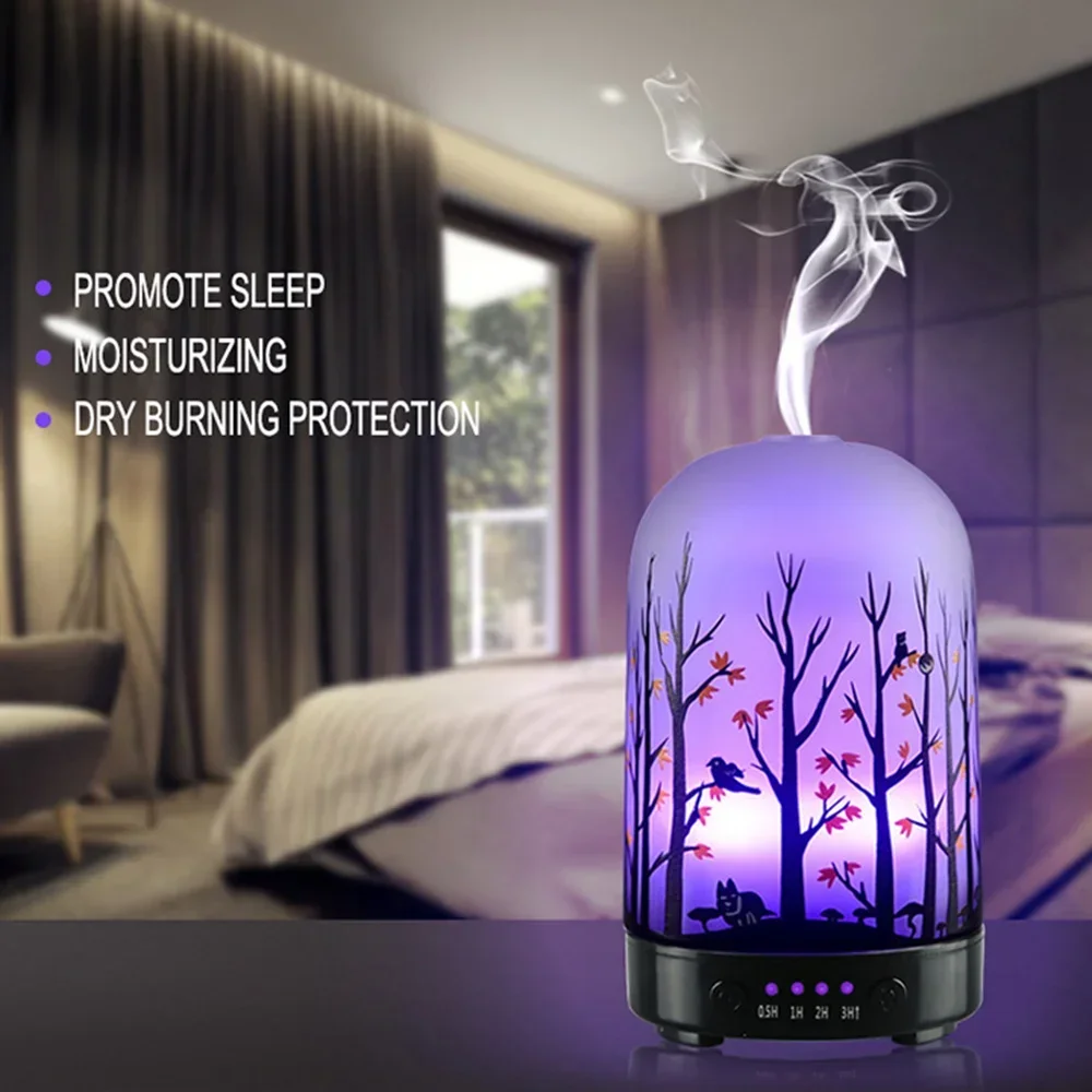 Aroma Diffuser Essential Oil Ultrasound Cool Air Humidifier 7 Lights 100ml Mute Auto Close Mist Maker Glass Difusor De Aroma