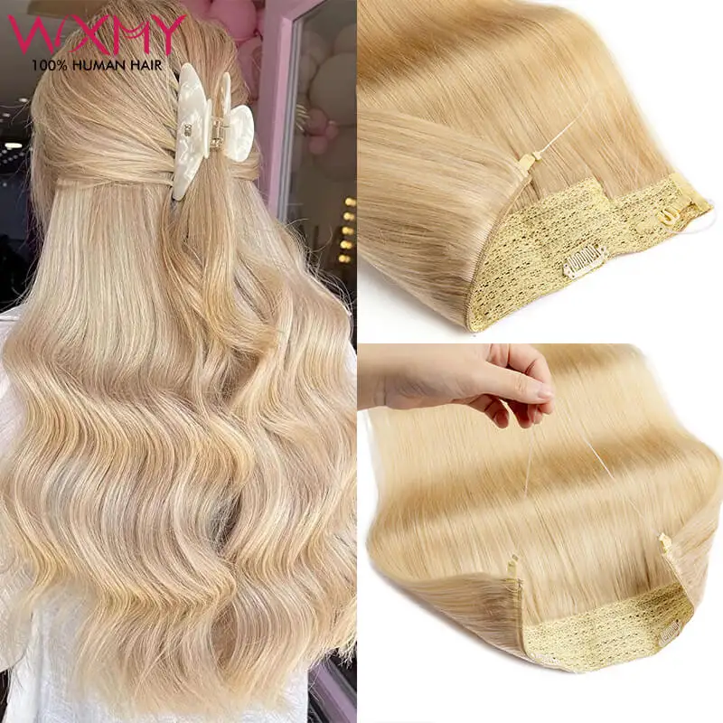 

Straight Fishing Line Clip Ins Hair Extension Human Hair With Adjustable Fish Wire 80g/100g/120g/Pcs Clip In Remy Human Hair