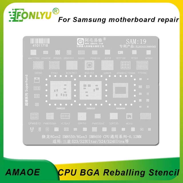 AMAOE szablon do reballingu dla Samsung S23 S23Ultra S24 S24Ultra procesor RAM Exynos 8Gen2 SM8550 cyna sadzenie narzędzia do naprawy płyt głównych